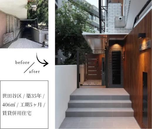 世田谷区 / 築35年 / 406㎡ / 工期5ヶ月 / 賃貸併用住宅